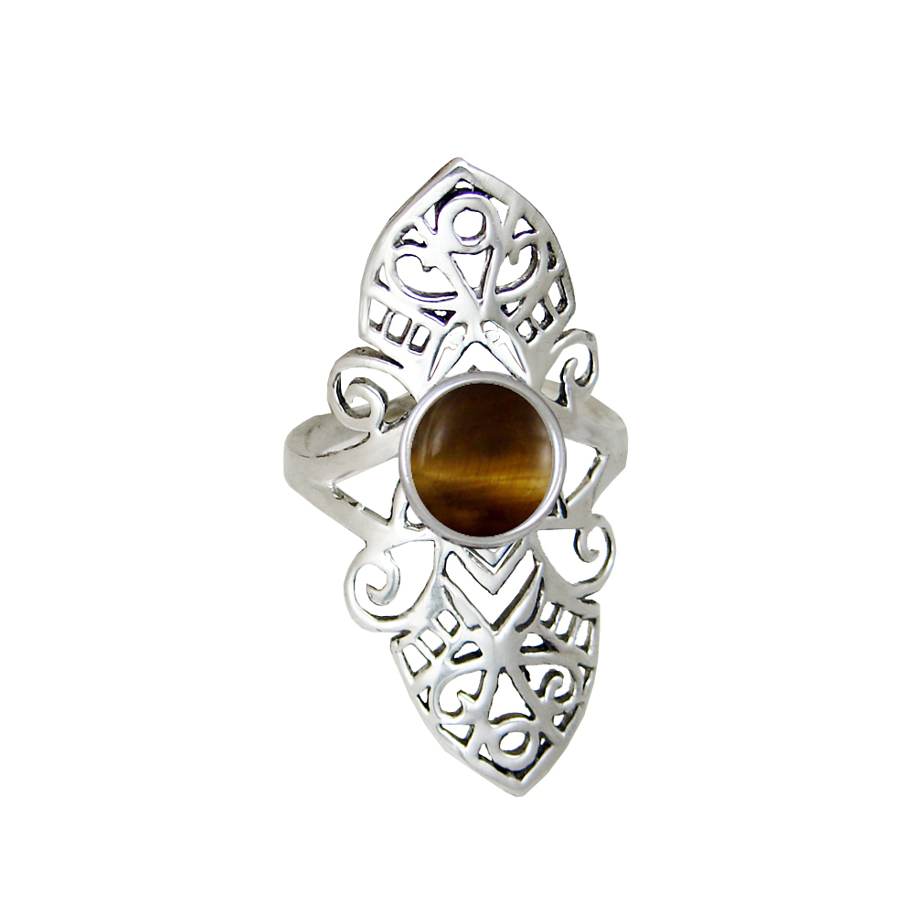 Sterling Silver Filigree Ring With Tiger Eye Size 7